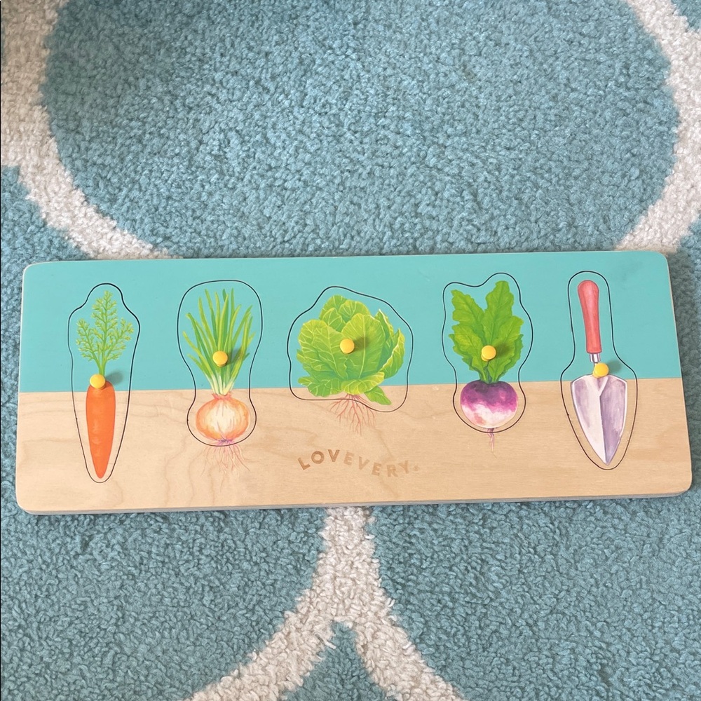 Lovevery Wooden Garden Puzzle - Bright Teal & Natural Wood